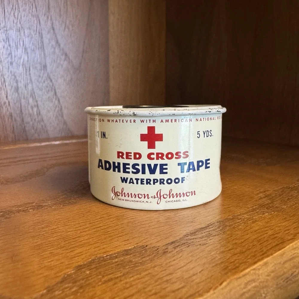 Vintage Johnson & Johnson Band Aid Plastic Bandages & Adhesive Tape Metal Tins